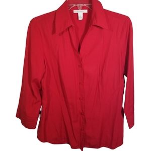 Dressbarn red button shirt with 3/4" sleeves M
